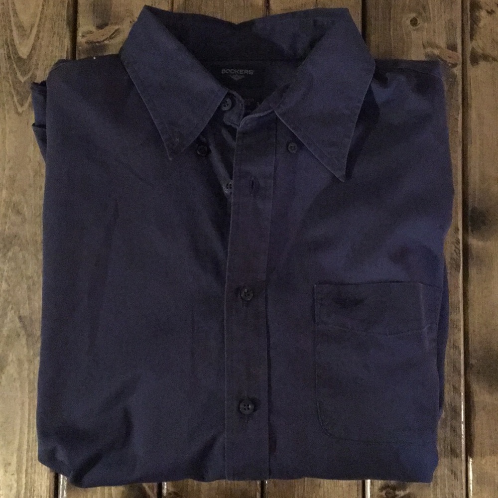 Dockers Long Sleeve Button Down - Large, Navy